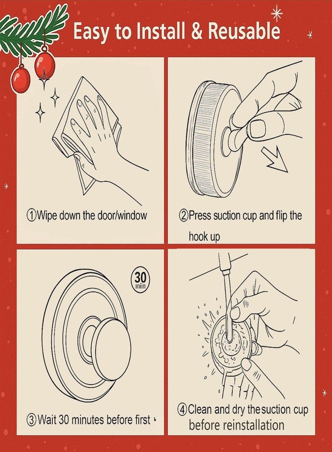 TNDCKP Suction Cup Hooks for Wreaths for Glass，twist suction cup hooks, No Damage Wreath Hanger for Glass Doors, Magnetic Door Hooks for Wreaths, Wreath Hanger Suction Cup for Front Door (Walnut, 4-Pack) - Image 4